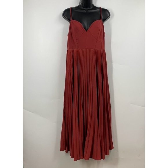 By Anthropologie Women's Sweetheart Bodice Pleated Midi Dress Size L - Picture 2 of 16